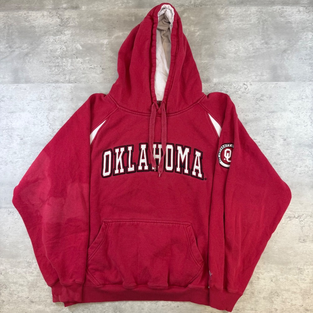 Colosseum Oklahoma Sooners Hoodie Mens XL Crimson Red Faded College Sweatshirt